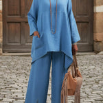 Cozy Loose-fitting Top And Wide-leg Pants Denim Two-piece Set