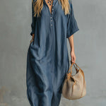 Women's V-neck 3/4 Sleeve Casual Loose Tencel Denim Dress