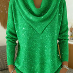 Vintage Soft Triangle Neck Sequined Shiny Sweater Top