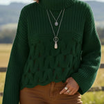 Retro High-neck Cable Knit Openwork Sweater