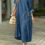 Women's Round Neck 3/4 Sleeve Casual Loose Denim Dress