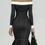 Women's Off-the-shoulder Long-sleeved Casual Loose Denim Slim-fit Dress