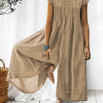 Women's Solid Color Art Casual Short Sleeve Cotton Linen Jumpsuit