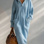Women's Solid Color Long-sleeved Casual Loose Hooded Knit Dress