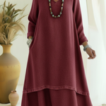 Elegant V-neck Double-layered Hem Denim Dress