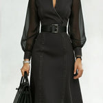 Stylish Denim Dress With Organza Sleeve Panels.