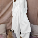 Women's Comfortable Linen And Cotton Extra-long Shirt And Pants Two-piece Set