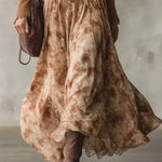 Women's Floral Fringe Art Casual Long Sleeve Maxi Dress