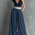 Women's Solid Color High-waisted Casual Loose Cotton Wide-leg Pants