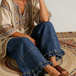 Casual Cozy Ruffled Details Denim Wide-leg Pants