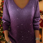 Starry Sky Shiny V-neck Loose Sweater Top