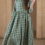 Vintage Plaid Print Button-up Loose Midi Dress