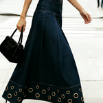 Trendy Hollow Metal Eyelet Denim Skirt