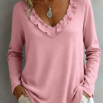 Cozy Ruffled V-neck Cotton Top