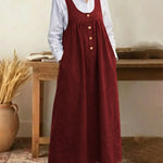 Women's Solid Color U-neck Sleeveless Casual Loose Cotton Vest Dress