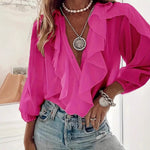 Women's Retro Romantic V-neck Long-sleeved Ruffle Shirt