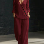 Minimalist V-neck Shirt And Wide-leg Pants Two-piece Set
