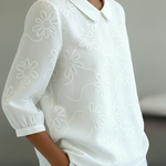 Romantic Floral Embroidered Peter Pan Collar Shirt Blouse
