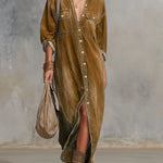 Women's Cardigan-style Collarlong-sleeved Casual Loose Denim Dress.