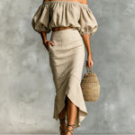 Women's Minimalist Cotton-linen Blend Off-shoulder Skirt Set
