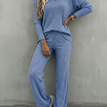 Casual Knitted Top And Wide-leg Pants Two-piece Set