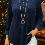Elegant Button-down Velvet Loose-fitting Shirt Top