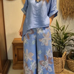 Casual Irregular Hem Linen Top And Pants Two-piece Set