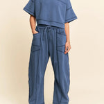 Women's Casual Washed Cotton T-shirt And Pants Two-piece Set