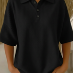 Casual Cozy Polo Collar Waffle Shirt