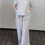 Women's Cozy Striped Linen And Cotton Top And Pants Two-piece Set.