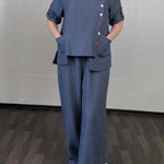 Women's Cozy Striped Linen And Cotton Top And Pants Two-piece Set.