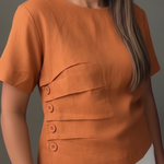 Casual Pleated Button Cotton And Linen Top