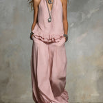 Women's Casual V-neck Ruffle Set
