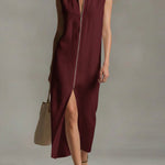 Women's Solid Color Stand-collar Sleeveless Casual Loose Linen Dress