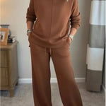 Women's Casual Turtleneck Cotton Sweatshirt And Pants Two-piece Set