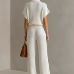 Casual Zippered Stand-collar Top And Straight-leg Pants Knitted Set