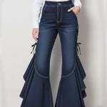 Elegant ruffled denim pants