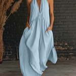 Elegant Resort-style Stand-collar Cotton Dress