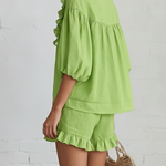 Romantic Ruffled Collar Blouse And Short Suit Set - Comfortable Everyday Wear