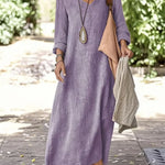 Women's Loose Solid Color Art Casual Cotton And Linen Dress