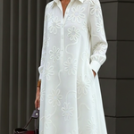 Elegant Floral Embroidered Shirt-collar Dress