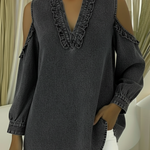 Elegant Off-the-shoulder V-neck Denim Top
