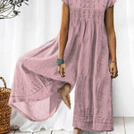Women's Solid Color Art Casual Short Sleeve Cotton Linen Jumpsuit