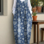 Women's Cute Star Hearts Casual Loose Denim Vest Dress