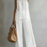 Retro Cozy Lace Top And Wide-leg Pants Linen Set