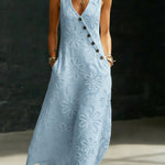 Elegant Floral Embroidery V-neck Dress