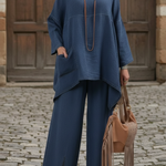 Cozy Loose-fitting Top And Wide-leg Pants Denim Two-piece Set