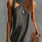 Fashionable Color-blocked Linen-cotton Maxi Dress