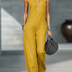 Women's Stand-collar Sleeveless Casual Loose Cotton And Linen Jumpsuit