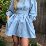 Waist-tie Linen And Cotton Mini Dress